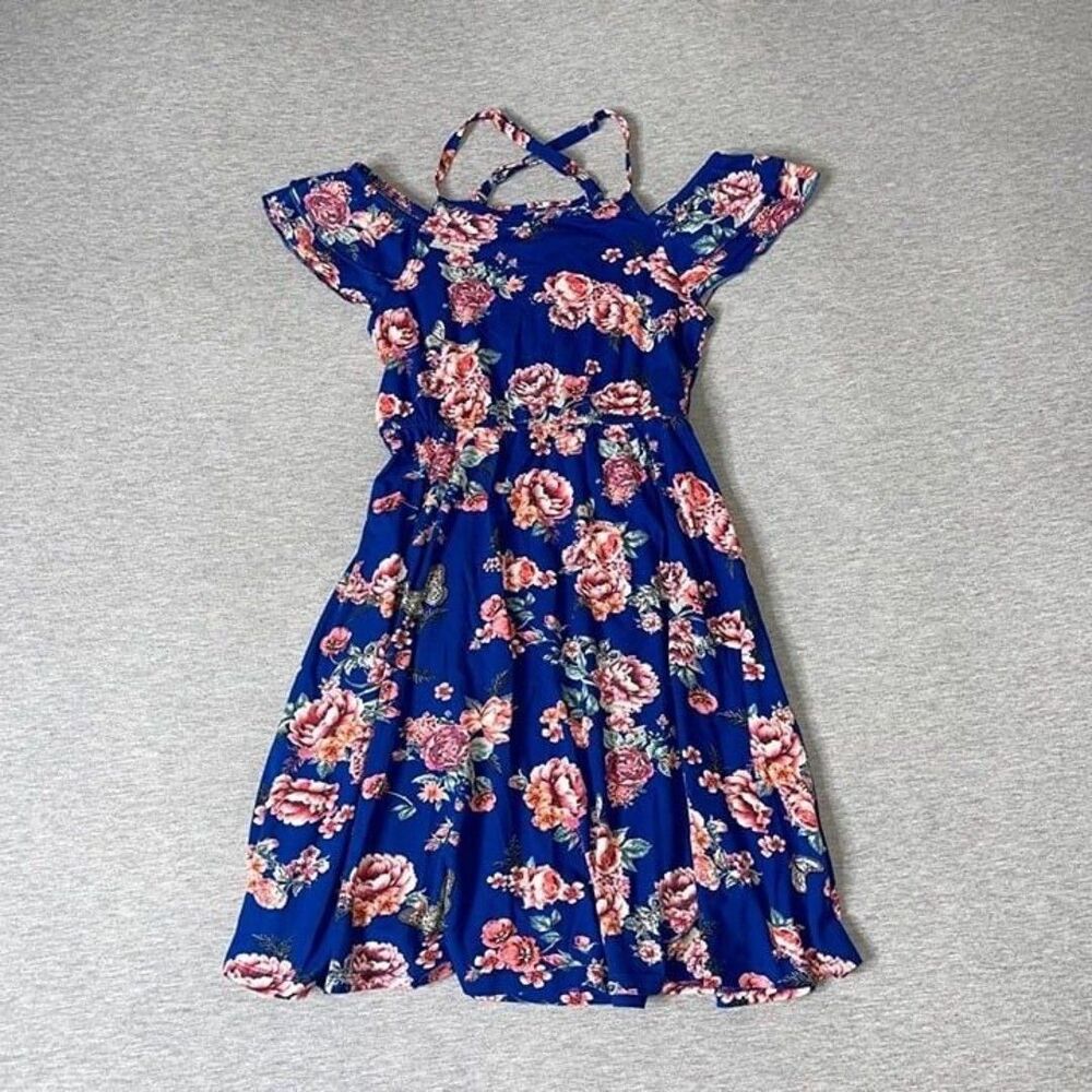 Chillipop Girl's Blue and Pink Floral Print Dress